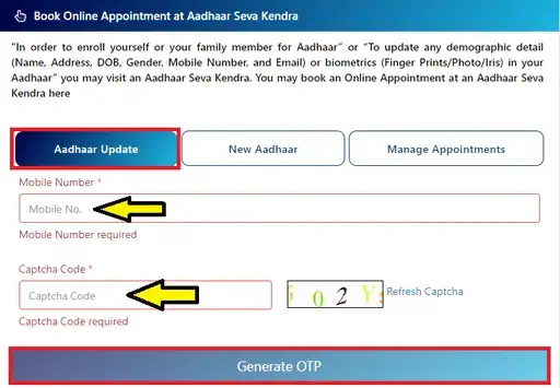 Change Mobile Number in Aadhaar Card